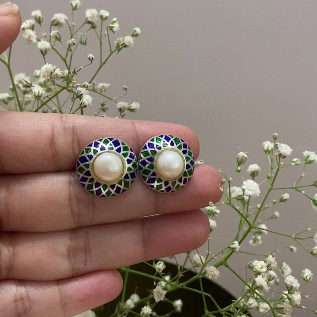 Pearl Nakshatra Contemporary Cubic Zirconia Stud Earrings